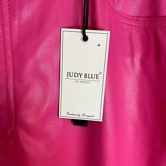 JUDY BLUE Tummy Control Faux Leather Pants Hot Pink Size 20W Straight NWT New - Picture 3 of 16